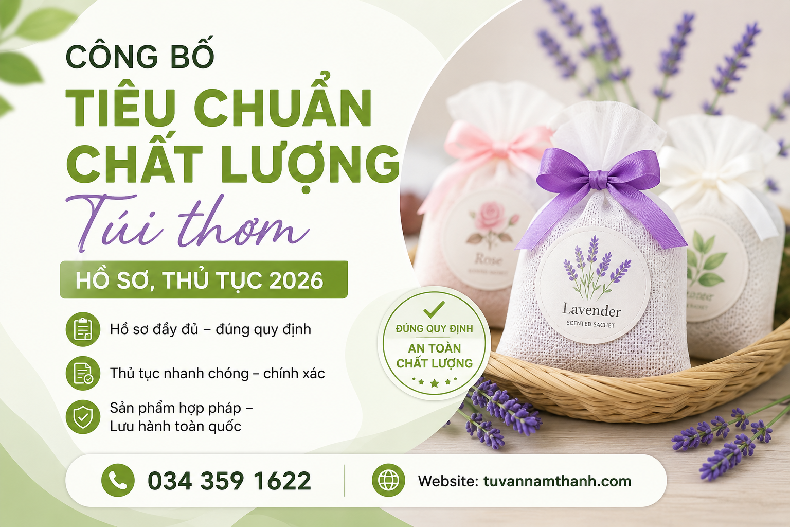 Công bố tiêu chuẩn chất lượng túi thơm Hồ sơ, thủ tục 2026 Công bố tiêu chuẩn chất lượng túi thơm Hồ sơ, thủ tục 2026