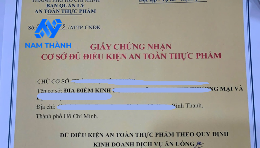 Giấy chứng nhận an toàn thực phẩm
