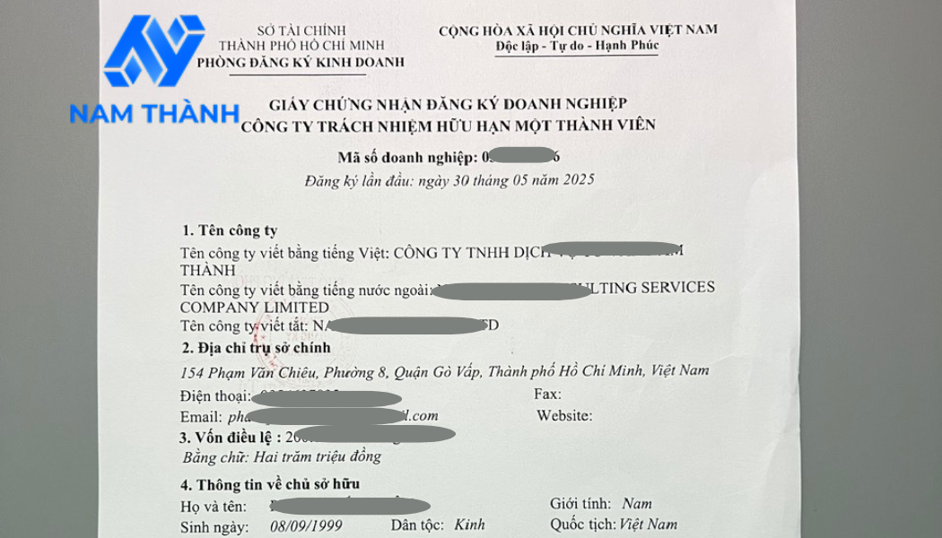 Mẫu giấy phép kinh doanh do NAM THÀNH thưc hiện