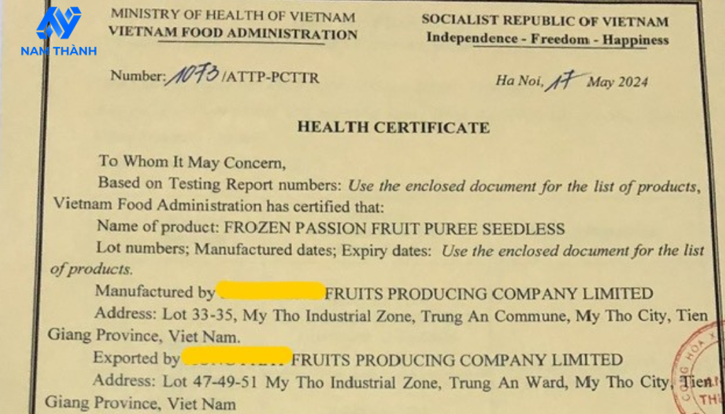 Thủ Tục Làm Giấy Chứng Nhận Health Certificate Yến Sào, Tổ Yến 2025