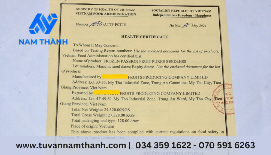 Thủ tục xin giấy chứng nhận y tế HC cho thực phẩm mới nhất 2025